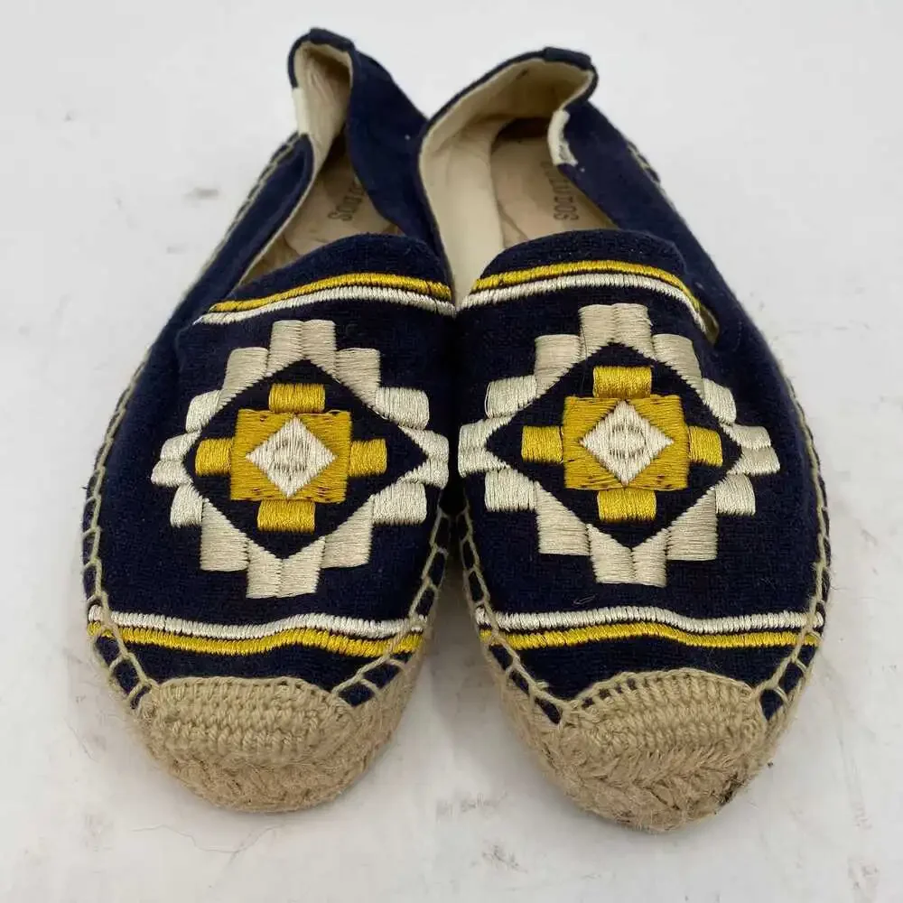 Soludos Navy Blue Yellow Embroidered Espadrille Flats | Women’s 7